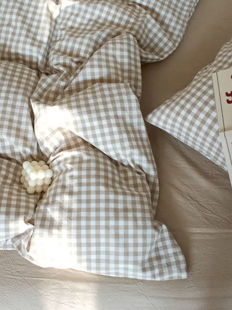 Beige Gingham Duvet Cover