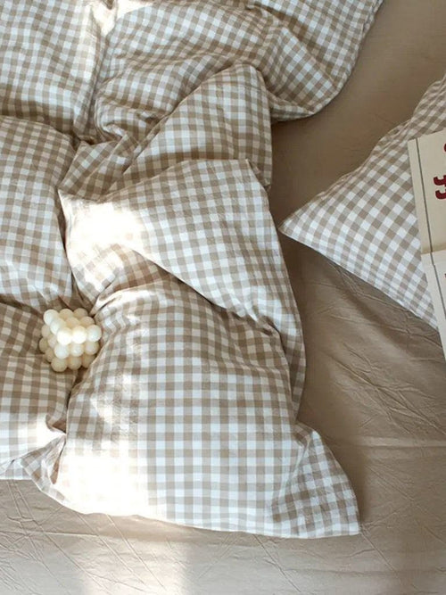 Beige Gingham Duvet Cover